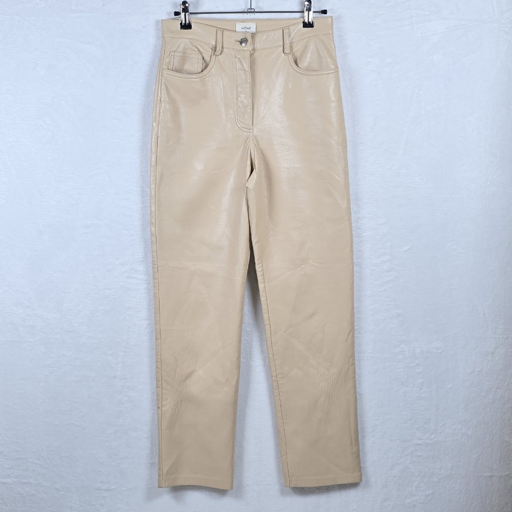 ARITZIA Wilfred The Melina Green Faux Leather Straight Leg Pants High Waist Sz.2